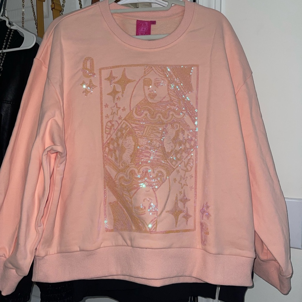 QUEEN OF SPARKLES Peach Card Sweatshirt